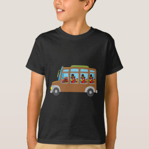 Turkey Riding School Bus Thanksgiving Day Funny Fa T-Shirt