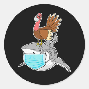 Turkey Riding Shark Face-Mask Funny Animal Classic Round Sticker
