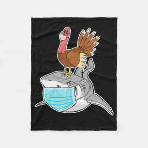 Turkey Riding Shark Face-Mask Funny Animal Fleece Blanket