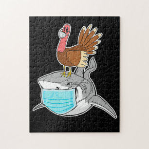 Turkey Riding Shark Face-Mask Funny Animal Jigsaw Puzzle