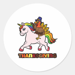 Turkey Riding Unicorn Thanksgiving Day Magical Fal Classic Round Sticker