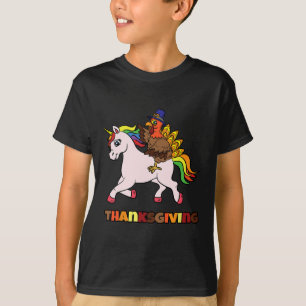 Turkey Riding Unicorn Thanksgiving Day Magical Fal T-Shirt