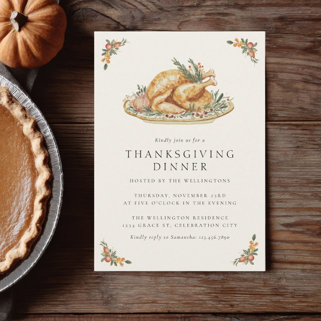 Turkey Roast Rustic Cosy Thanksgiving Dinner Invitation (Creator Uploaded)