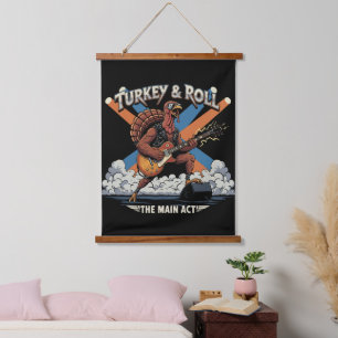 Turkey & Roll Funny Thanksgiving Rocker Guitar Hanging Tapestry