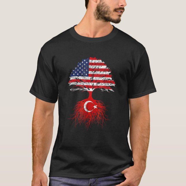 Turkey Roots Turkish American Usa Flags Naturaliza T-Shirt (Front)