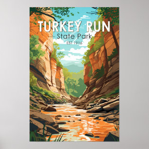 Turkey Run State Park Indiana Travel Art Vintage Poster