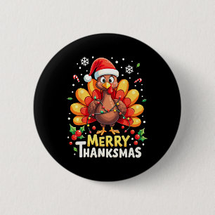 Turkey Santa Happy Merry Thanksmas Thanksgiving Ch 6 Cm Round Badge