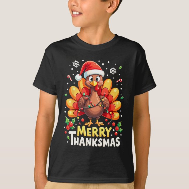 Turkey Santa Happy Merry Thanksmas Thanksgiving Ch T-Shirt (Front)