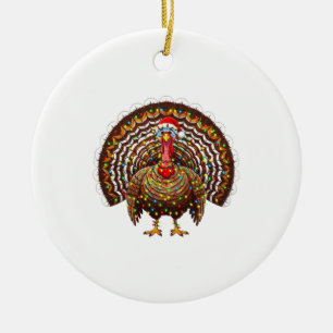 Turkey Santa Hat Christmas Lights Merry Gobble Ceramic Tree Decoration