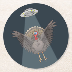 Turkey Saved by Aliens Round Paper Coaster