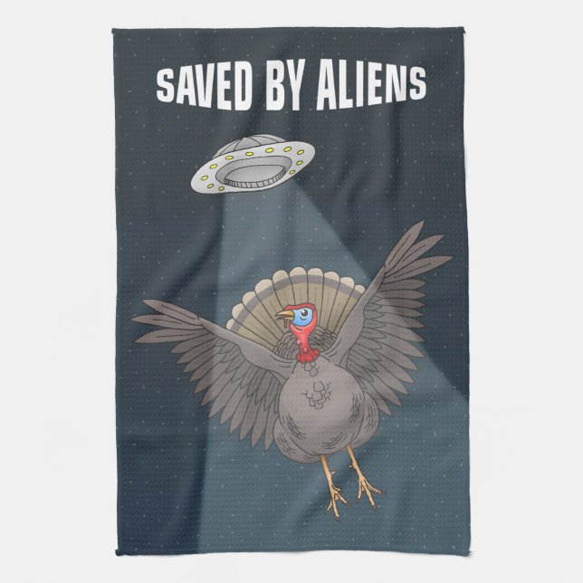 Turkey Saved By Aliens Tea Towel (Vertical)