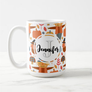Turkey & Scarecrow Thanksgiving Pattern Coffee Mug