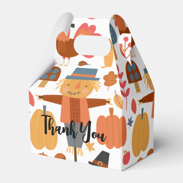 Turkey & Scarecrow Thanksgiving Pattern Favour Box (Front Side)