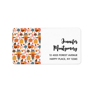 Turkey & Scarecrow Thanksgiving Pattern Label