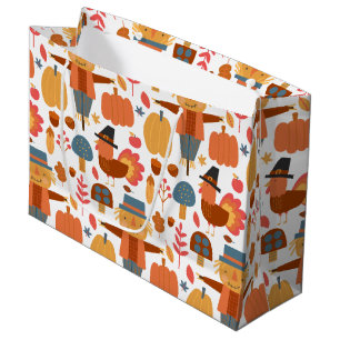 Turkey & Scarecrow Thanksgiving Pattern Large Gift Bag