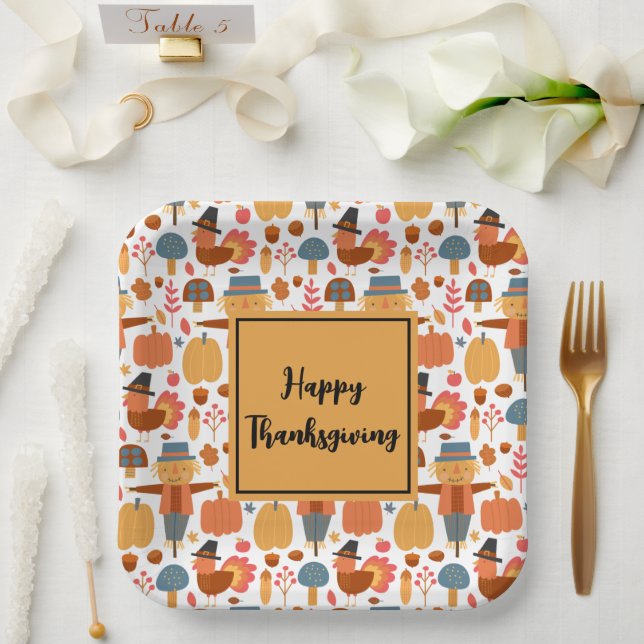 Turkey & Scarecrow Thanksgiving Pattern Paper Plate (Wedding)