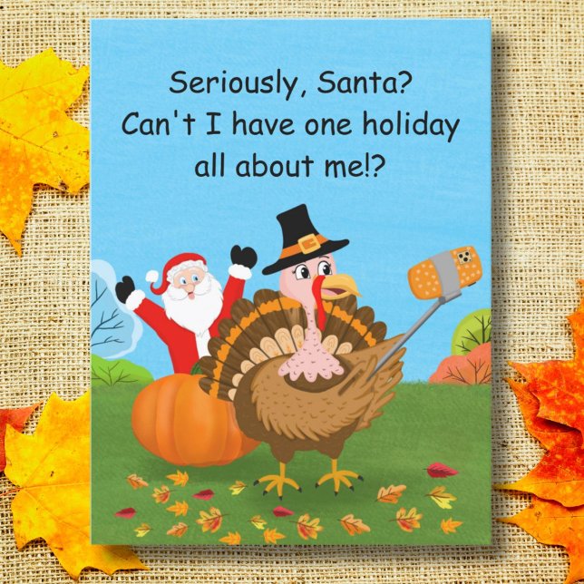 Turkey Selfie Photobombed by Santa Thanksgiving Postcard (Creator Uploaded)