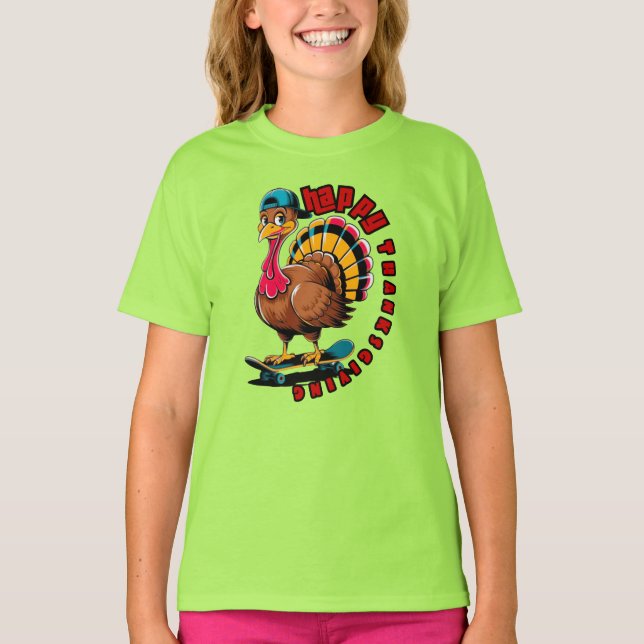 Turkey skateboard  Thanksgiving gift  T-Shirt (Front)
