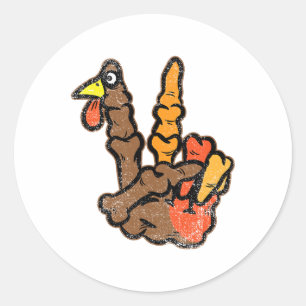 Turkey Skeleton Hand Peace Sign Thanksgiving Day F Classic Round Sticker