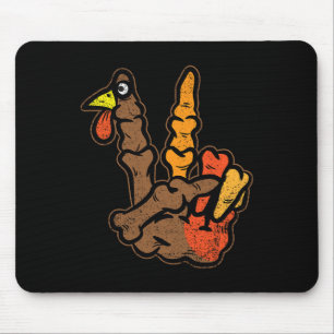 Turkey Skeleton Hand Peace Sign Thanksgiving Day F Mouse Pad