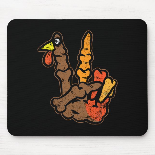 Turkey Skeleton Hand Peace Sign Thanksgiving Day F Mouse Pad (Front)