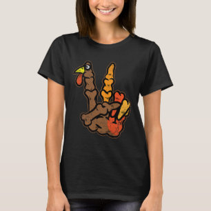 Turkey Skeleton Hand Peace Sign Thanksgiving Day F T-Shirt
