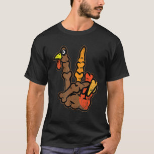 Turkey Skeleton Hand Peace Sign Thanksgiving Day F T-Shirt
