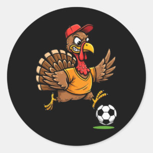 Turkey Soccer Thanksgiving Turkey Playing Soccer B Classic Round Sticker