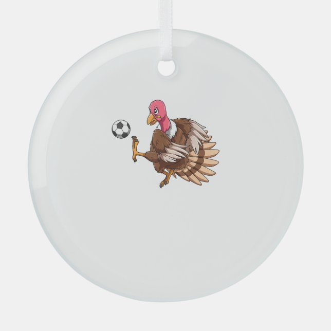 Turkey Soccer Thanksgiving Turkey Playing Soccer T Glass Tree Decoration (Front)