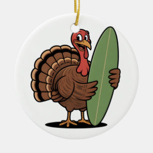 Turkey surfboard Surfing turkey Thanksgiving Sea Ceramic Tree Decoration