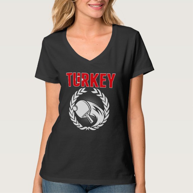 Turkey Table Tennis  Turkish Ping Pong Team Suppor T-Shirt (Front)