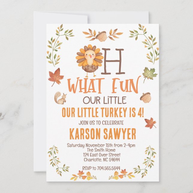 Turkey Thanksgiving birthday invitation, fall  Invitation (Front)