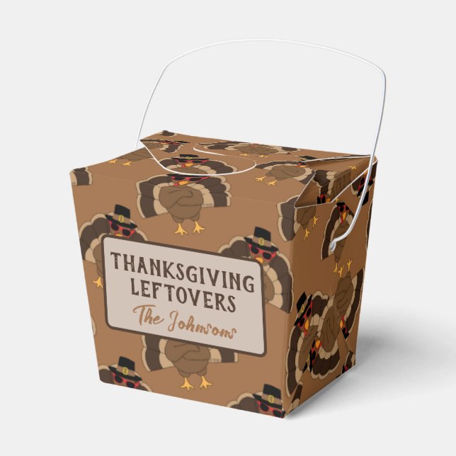Turkey Thanksgiving brown pattern leftovers Favour Box (Front Side)