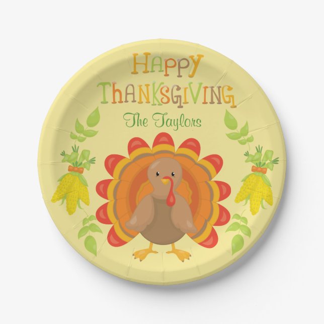 Turkey Thanksgiving Dinner Paper Plate (Front)