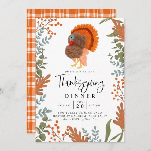 Turkey Thanksgiving Dinner Party  Invitation (Front/Back)