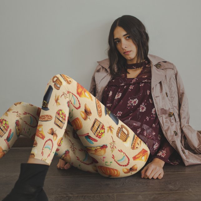 Turkey Thanksgiving Fall Pie Beer Pumpkin Pattern Leggings (Creator Uploaded)