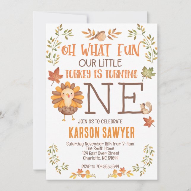 Turkey Thanksgiving First birthday invitation (Front)