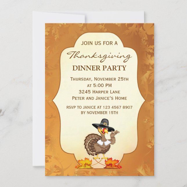 Turkey Thanksgiving Party Invitation (Front)
