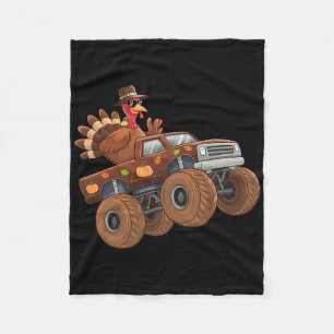 Turkey Thanksgiving Riding Monster Truck Boys Kids Fleece Blanket