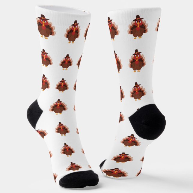 Turkey Thanksgiving Simple Minimalistic Cartoon Socks (Angled)