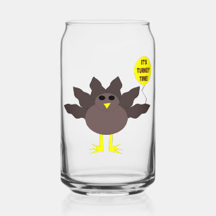 Turkey Time Thanksgiving Can Glass