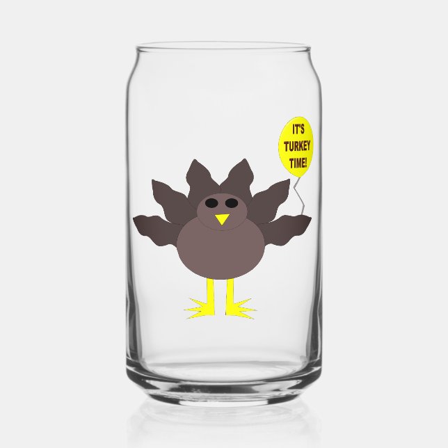 Turkey Time Thanksgiving Can Glass (Front)