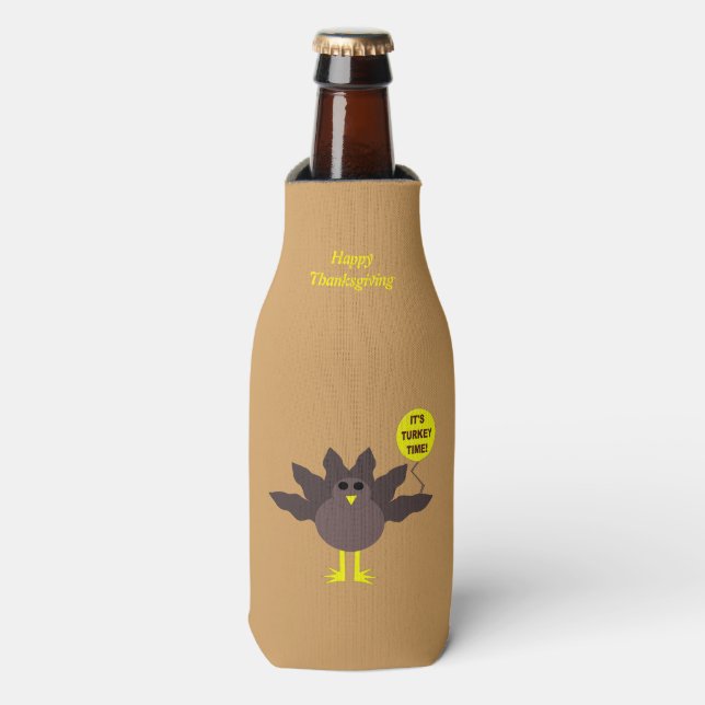 Turkey Time Thanksgiving Custom Bottle Cooler (Bottle Front)
