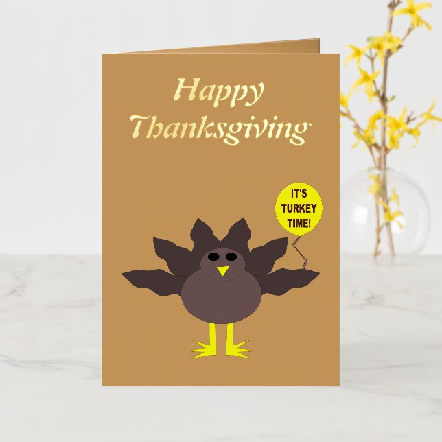 Turkey Time Thanksgiving Custom Foil Greeting Card (Yellow Flower)