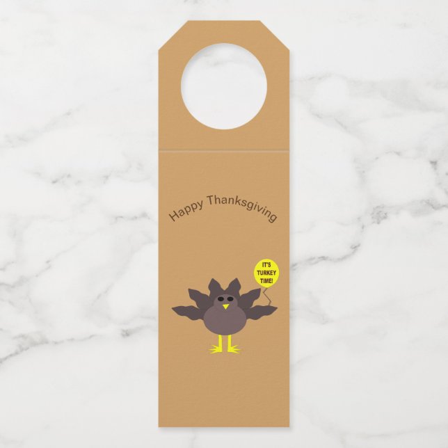 Turkey Time Thanksgiving Personalised Bottle Tag (Front)