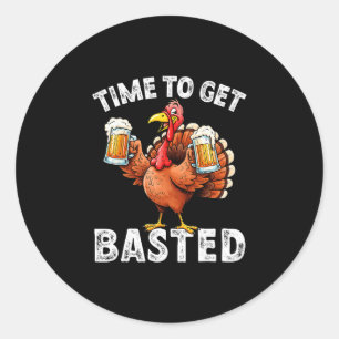 Turkey Time To Get Sted Retro Funny Thanksgiving M Classic Round Sticker