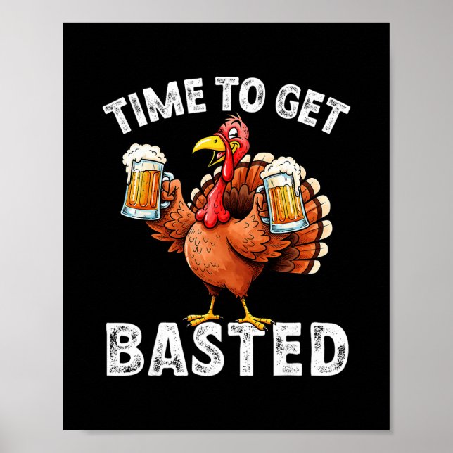 Turkey Time To Get Sted Retro Funny Thanksgiving M Poster (Front)