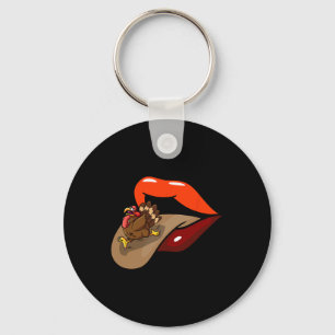 Turkey Tongue Out Thanksgiving Day Funny Lips Fall Key Ring
