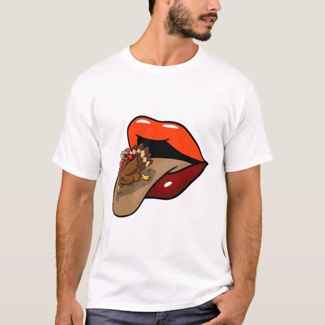 Turkey Tongue Out Thanksgiving Day Funny Lips Fall T-Shirt (Front)
