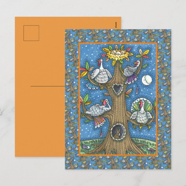 TURKEY TREE, THANKSGIVING FUNNY GOBBLERS ROOSTING HOLIDAY POSTCARD (Front/Back)